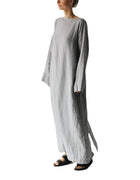 2023 new cotton and linen dress long sleeve off-neck lace-up dress
