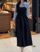 Plus Size Early Autum New Women's Fake Two-Piece Shirt Black Long-Sleeved Dress High-End Matching Set