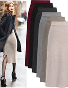 Winter Wool Skirt Women's Mid-Length Plus Size Angela Red Woolen Skirt Slit Hip Skirt High Waist Long Skirt