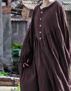 2024 New Vintage Artistic Cotton Linen Lantern Sleeve Long Sleeve Dress Slimming Zen Robe