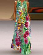 2026 New Summer Women's Sleeveless Long Dress V-Neck Floral Print Dress European and American Cross-Border Foreign Trade Women's Clothing