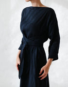 2023 new cotton and linen dress long sleeve off-neck lace-up dress