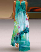 2026 New Summer Women's Sleeveless Long Dress V-Neck Floral Print Dress European and American Cross-Border Foreign Trade Women's Clothing