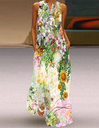 2026 New Summer Women's Sleeveless Long Dress V-Neck Floral Print Dress European and American Cross-Border Foreign Trade Women's Clothing