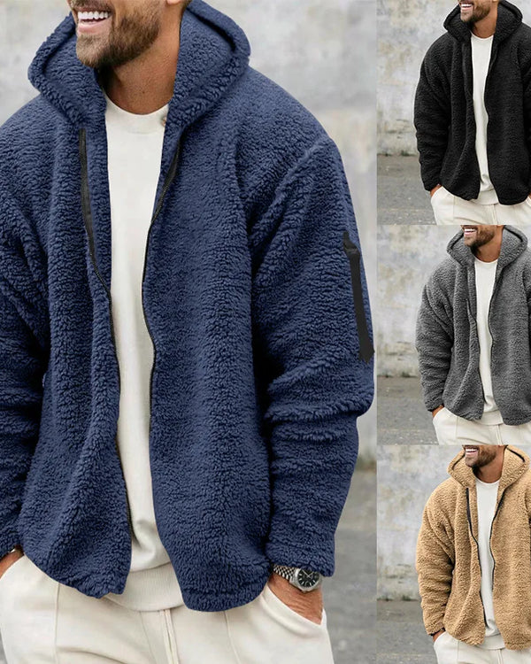 Men's Autumn and Winter Double-Sided Fleece Warm Jacket  Loose Hooded Casual Jacket
