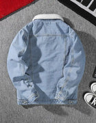 Men's Denim Jacket Autumn Winter Thickened Fleece Collar Cotton Jacket Loose Fit Warm Korean Style Lamb Velvet Lined Coat