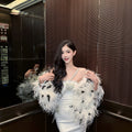 White Evening Party Shawl Real Fur Wrap All-Season Elegant Outerwear for Formal Real ostrich feather cape