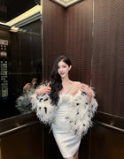 White Evening Party Shawl Real Fur Wrap All-Season Elegant Outerwear for Formal Real ostrich feather cape
