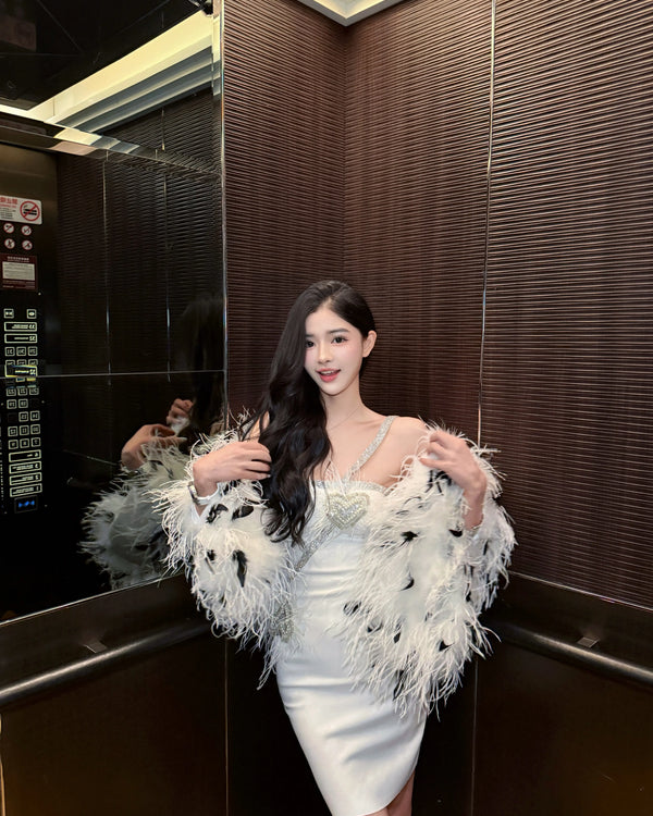 White Evening Party Shawl Real Fur Wrap All-Season Elegant Outerwear for Formal Real ostrich feather cape