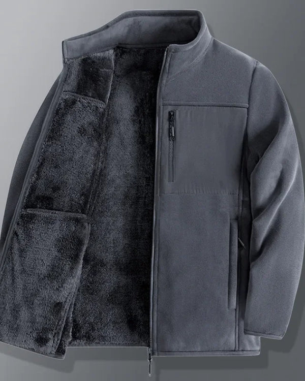 Winter Fleece Jackets Men Thick Warm Stand Collar Zipper Pockets Jacket Hiking Training Outwear Male Casual Loose Cargo Coats