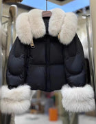 New Natural Fox Fur Collar Puffer Jacket Winter Clothing Women Fashion Loose White Duck Down Caot Loose Real Fur Parker Overcoat