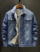 Fleece Lined Thick Denim Jacket Autumn Winter New Arrival Lamb Fleece Mens Fashion Casual Jacket Warm Cotton Padded Coat