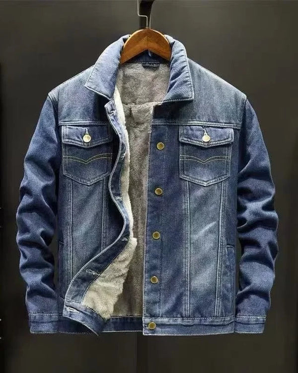 Fleece Lined Thick Denim Jacket Autumn Winter New Arrival Lamb Fleece Mens Fashion Casual Jacket Warm Cotton Padded Coat