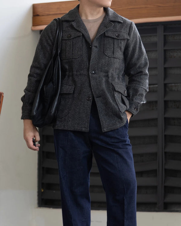 Self-made Pure Wool Fishbone Tweed Classic Flannel Old Money Style Hunting Jacket Hunting Wear Gentlemen's Coat