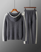 Men's 100% Merino Wool Two-piece Sets Hooded Collar Zipper Cardigan and Straight-leg Pant Autumn Winter Thickened Knit Clothing