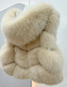 Fox Fur Sleeveless Vest Women Warm Winter Coat Plush Jackets For Women Neck Hat Coats Waistcoat Women's Vest Teddy Coat