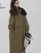 Workwear Down Jacket, High-end Mid-length Casual Coat with Large Fur Collar. New Style for Women's Winter 2025