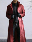 Plus Size Autumn Winter Long Faux Leather Jacket Men Collar Long Sleeve Single Breasted Leather Jacket Windbreaker Outerwear