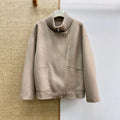 Ribbed Knit Stand Collar Reversible Wool Jacket, 2026 Autumn Winter Women Outerwear
