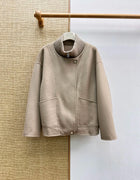 Ribbed Knit Stand Collar Reversible Wool Jacket, 2026 Autumn Winter Women Outerwear