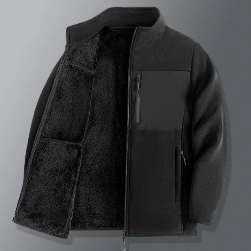 Winter Fleece Jackets Men Thick Warm Stand Collar Zipper Pockets Jacket Hiking Training Outwear Male Casual Loose Cargo Coats