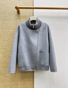 Ribbed Knit Stand Collar Reversible Wool Jacket, 2026 Autumn Winter Women Outerwear