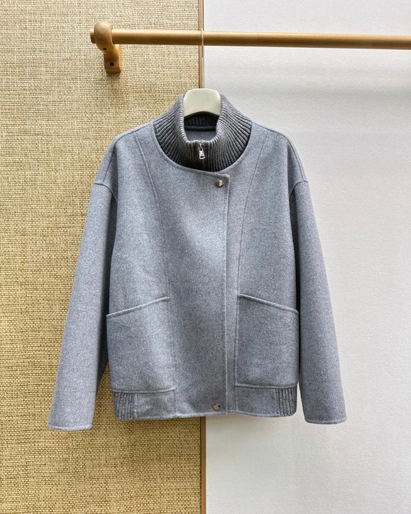 Ribbed Knit Stand Collar Reversible Wool Jacket, 2026 Autumn Winter Women Outerwear