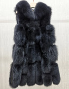 High Quality Luxury Women Real Fur Coat Winter Jacket Long Natural Fox Fur Vest Real Sheepskin Leather Hood Thick Warm Overcoat