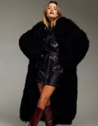 Women's Lambskin Coats Real Lamb Fur Coat Black Mongolian Fur Warm Winter Real Sheep Fur Long Coat