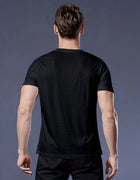 Round Neck T-Shirt 9Pcs Black Ultralight Men Quick Dry Breathable Sweat Shirt for Fitness Gym Running Light Plaid Quick Dry Shor