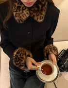 Ladies Coat Jacket New Spring Autumn Short Jackets Korean Leopard Print Fur Collar Besign With Single Breasted Buckle Coats