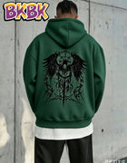 Men Casual Hooded Sweatshirt Retro Gothic Angel Wing Sword Thorn Art Print Y2K Dark Streetwear Hoodie
