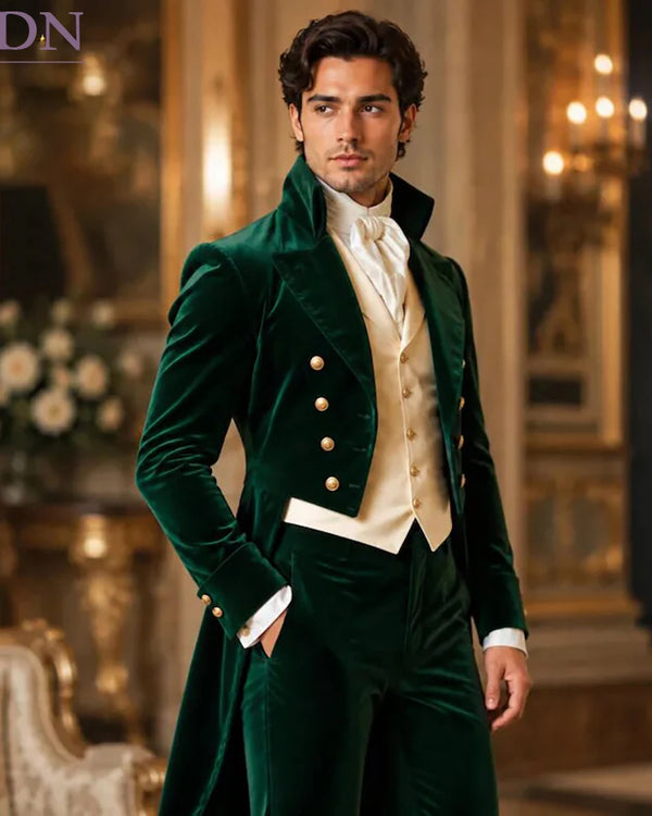 Elegant Men's Suits High Quality Velvet Frock Tailcoat Formal 3 Piece Jacket Pants Vest Customzied Wedding Male Clothing