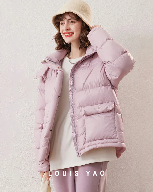 LOUIS YAO Commuter Casual Thickened Women's Down Jacket 2025 Winter Stand-collar Detachable Hood Duck Down Coat