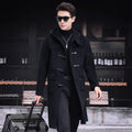 Mens 100% Wool Trench Overcoat Vintage Horn Button Hooded Long Coat Double Faced Sheep Fur Loose Fit Windbreaker Woolen Blends
