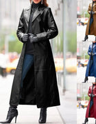 2020 Women Autumn Winter Solid Color Faux Leather Long Slim Wind Coat Windbreaker Women's Clothing женская куртка femme veste
