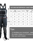 Goture-Thickened Fly Fishing Waders, 100% Waterproof Fishing Clothes, Chest Overalls, Breathable Boot, S, M, L, XL, XXL