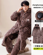Big Size M-2XL Winter Men Bath Robe+Pant 3 Layer Clip Cotton Hooded Robe Male Thick Dressing Gown Pijamas Hombre