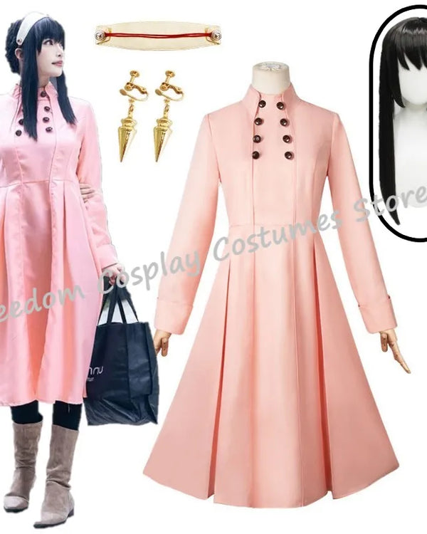 Yor Forger Cosplay Adult Women's Girls Costume Anime Spy Pink Dress Headband Wig Earrings Suit Outfit Uniform