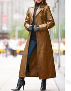 2026 Vintage Long PU Leather Jacket, Women Chic Lapel Long Sleeve Single Breasted Loose Streetwear Coat