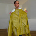 Women Elegant PU Leather Jacket Stand Collar Single Breasted Long Sleeve Tie Waist Solid Coat 2026 Autumn Office Chic Outfits