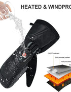 Winter Ski Snowboard Gloves Rechargeable Heated Thermal Leather Waterproof High Temperature Mittens With Battery Woman Men Black