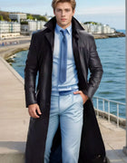 2026 New Men's Long Leather Jackets Goth Punk Button Trench Coat Solid Lapel Collar Long Pu Windbreaker Winter Leather Coats