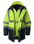 Hi Vis 5 in 1 Waterproof Parka Windbreaker Workwear Rain Coat Reflective Safety Jacket with Detachable Linner