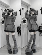 Black Cat Ear Zip Up Hoodie Japanese Subculture Women Devil Pinstripe Heart Print Oversized Metal Buckle Punk Streetwear Outfit