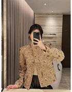 Women French Style Sequined Fragrant Short Jacket Temperament Light New Tweed Fashion Versatile Spring Autumn Jacket Top