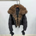 Winter 2026 High-Quality Women's Fox Fur Collar Hooded down Jacket Y2K Fashion Casual Thick Warm Goose down Coat with Gloves