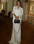 Clacive Fashion Loose Print Women's Two Pieces Set Elegant Long Sleeve Blazer With High Waist Maxi Skirt Set Female Streetwear