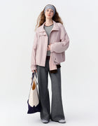 DUSHU Women Windproof Warm Pink Down Jacket with Elastic Hem 2026 Winter New Loose Fit Stylish Outerwear White Duck Down Filled