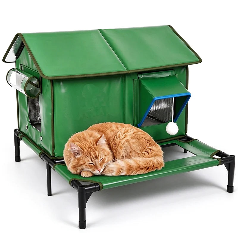Outdoor Waterproof Cat House Beds Winter Heating Pad Luxury Cat Hiding House Heated Height Increasing Cats Bed Nest Pet Supplies